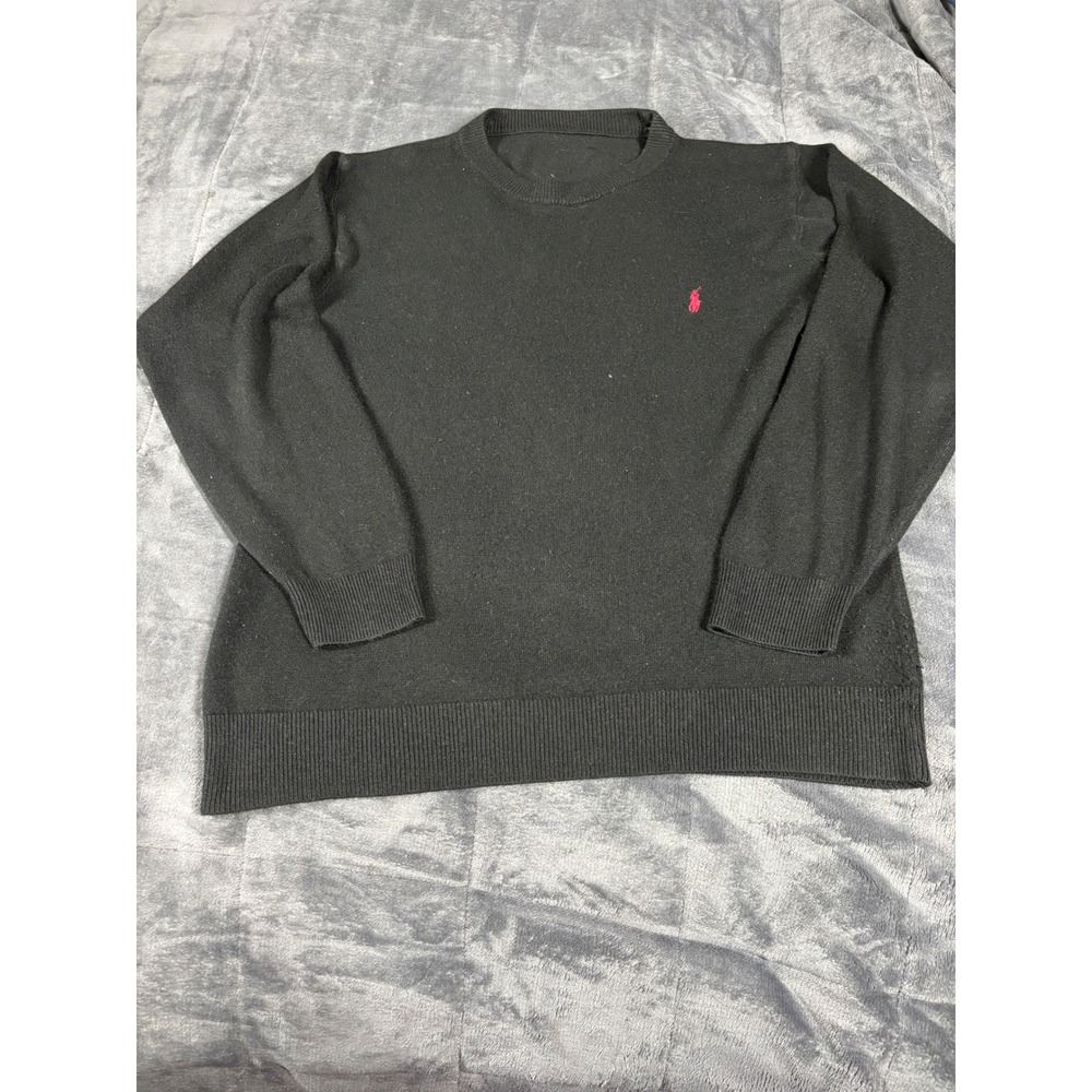 Polo Ralph Lauren Mens Black Crewneck Sweater Red Pony Logo Size M Medium